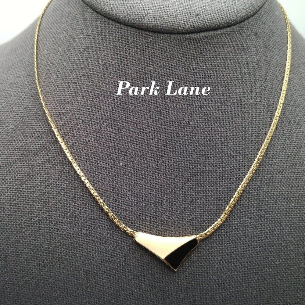 Vintage Park Lane Black White Enamel Pendant Necklace, 16 Inch Choker